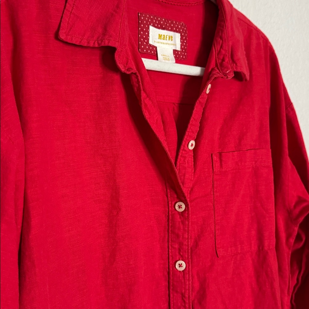 Anthropologie Red Button-Down Shirt - Picture 5 of 11